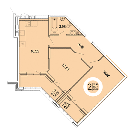 2 комнатная 63.26м²