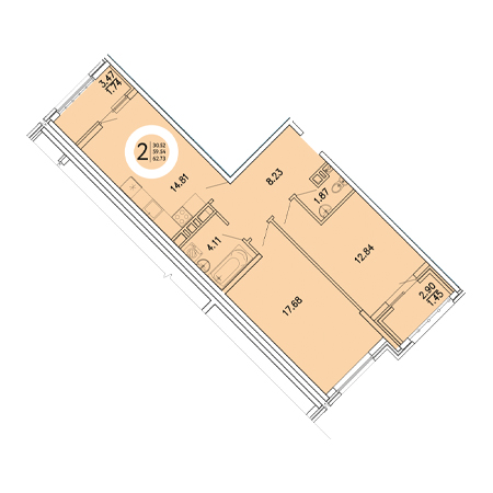 2 комнатная 62.73м²