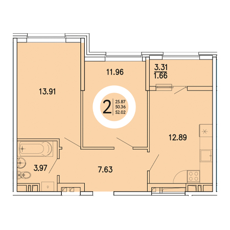 2 комнатная 52.02м²