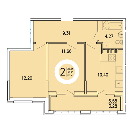 2 комнатная 51.12м²