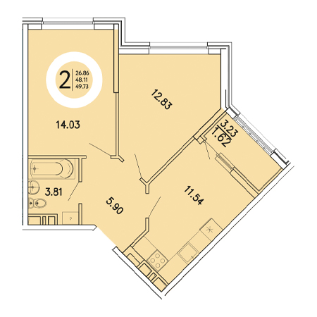 2 комнатная 49.73м²