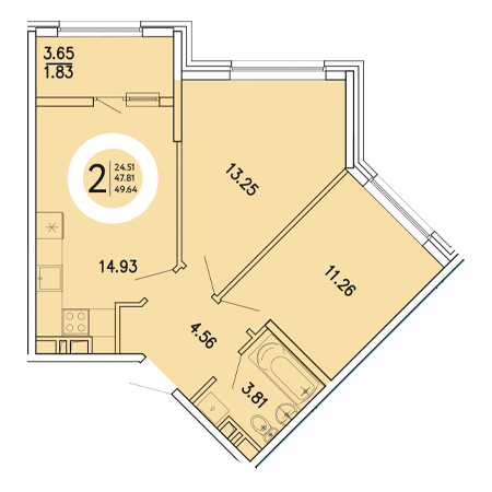 2 комнатная 49.64м²