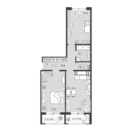 2 комнатная 67.3м²