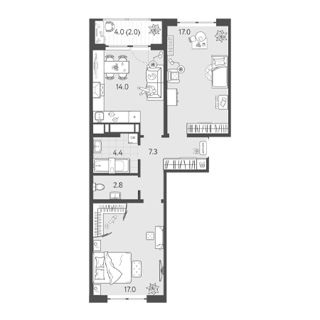 2 комнатная 64.5м²