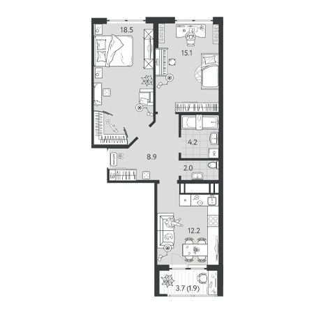 2 комнатная 62.8м²