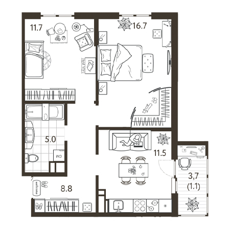 2 комнатная 54.8м²