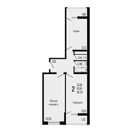 2 комнатная 65.29м²