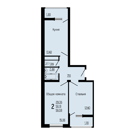 2 комнатная 56.68м²