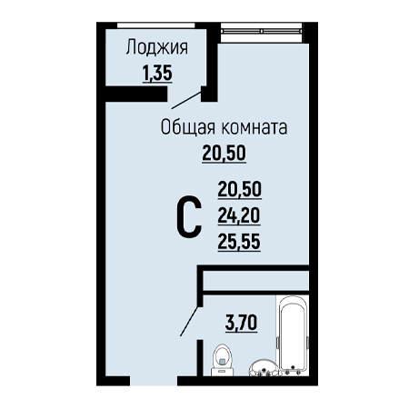 Студия 25.55м²