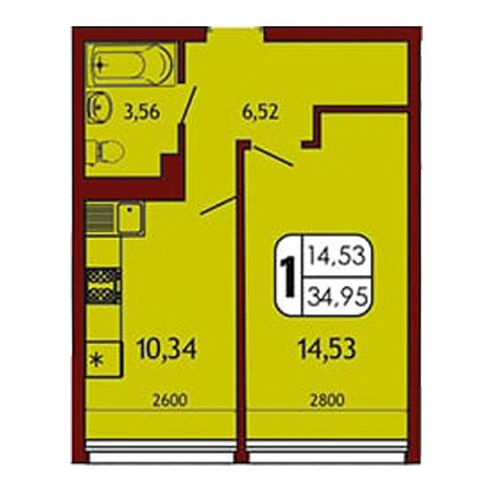 1 комнатная 34.95м²