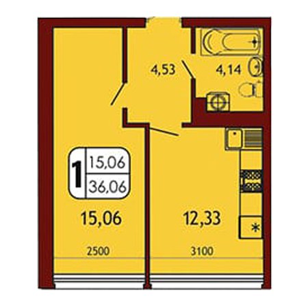 1 комнатная 36.06м²