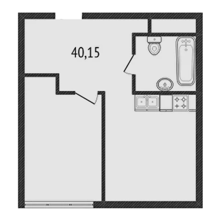 1 комнатная 40.15м²