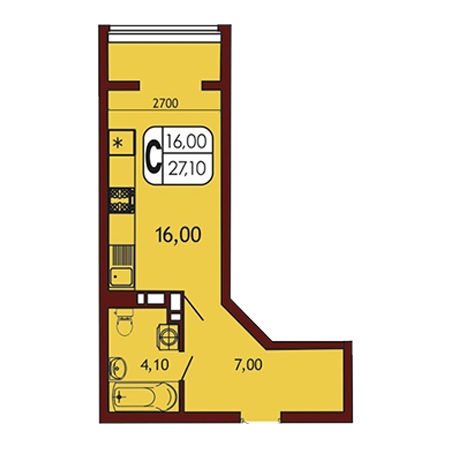 Студия 27.1м²