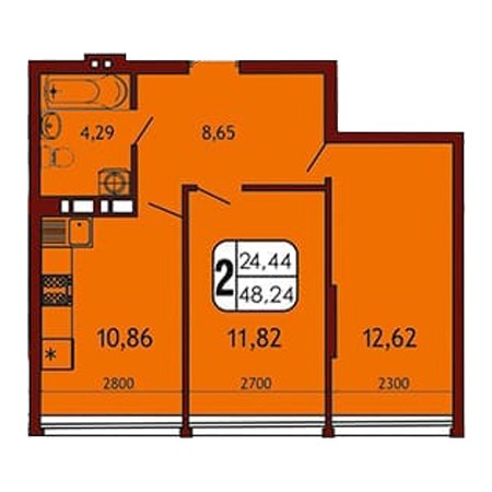 2 комнатная 48.24м²