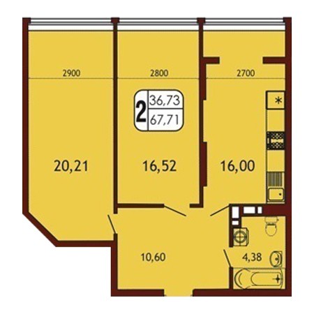 2 комнатная 67.71м²