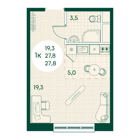 Студия 27.8м²