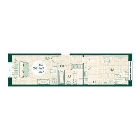 2 комнатная 46.7м²