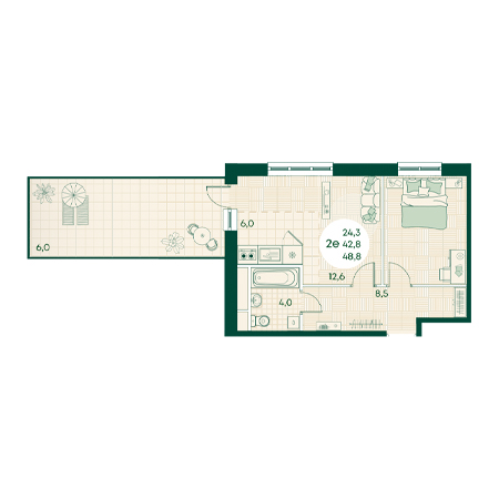 2 комнатная 48.8м²