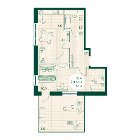 2 комнатная 56.3м²