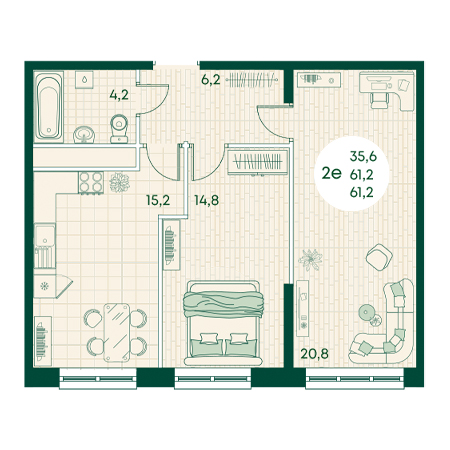 2 комнатная 61.2м²