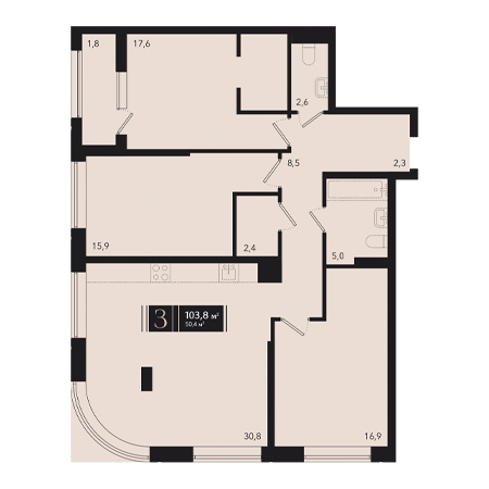 3 комнатная 103.8м²