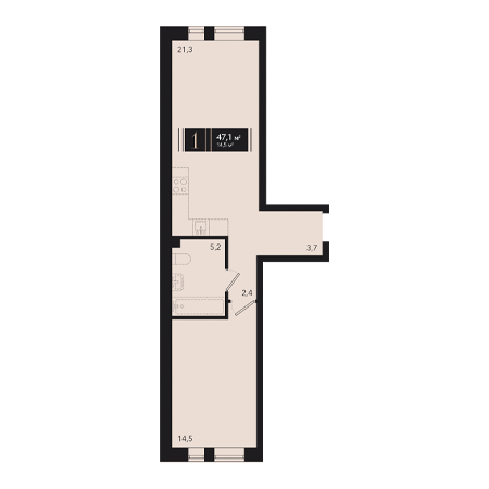 1 комнатная 47.1м²