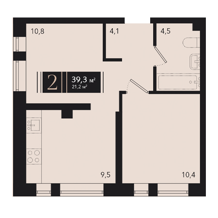 2 комнатная 39.3м²