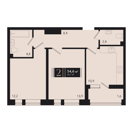 2 комнатная 54.6м²