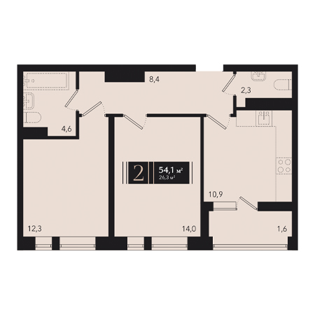 2 комнатная 54.1м²