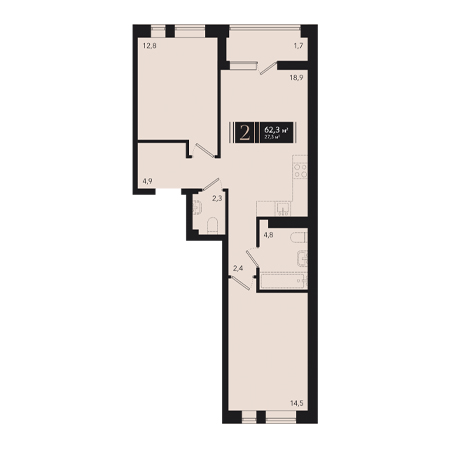 2 комнатная 62.3м²