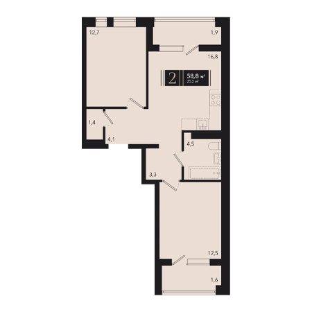 2 комнатная 58.8м²