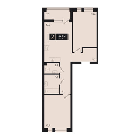 2 комнатная 62.8м²