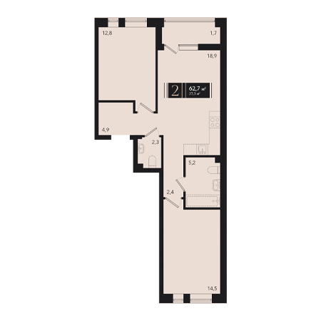 2 комнатная 62.7м²