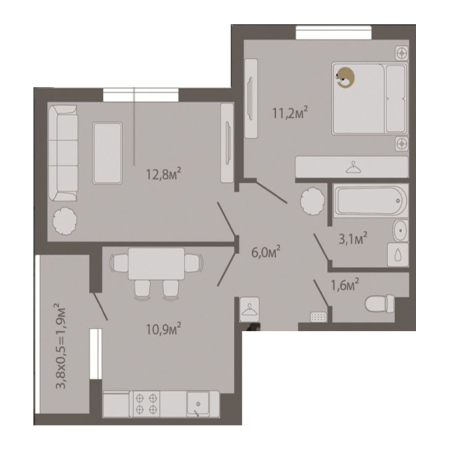 2 комнатная 47.5м²