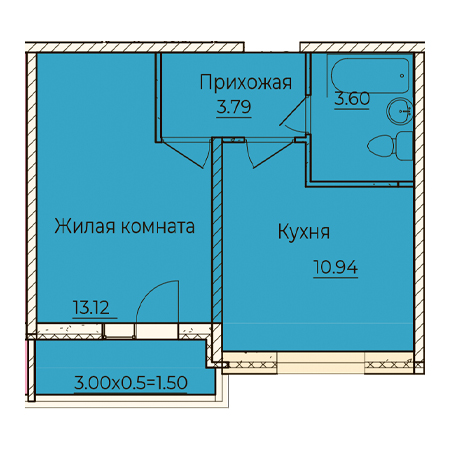 1 комнатная 32.95м²