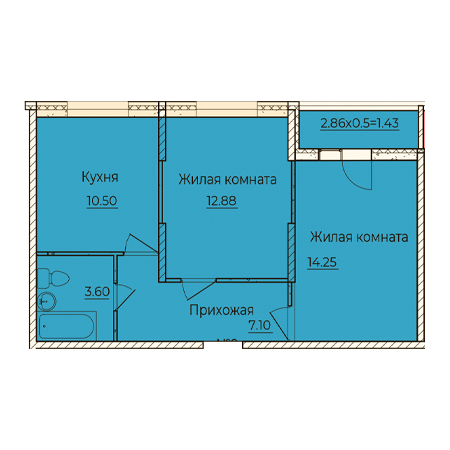 2 комнатная 49.76м²