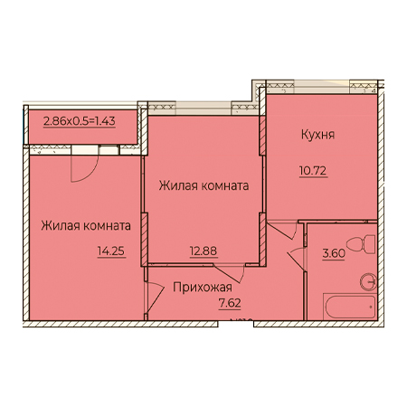 2 комнатная 50.5м²