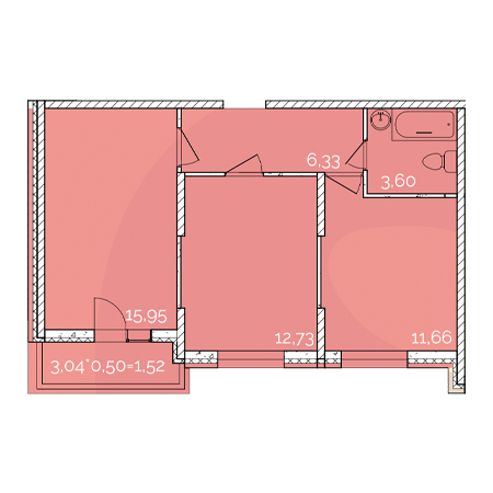 2 комнатная 51.79м²