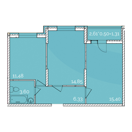 2 комнатная 52.97м²