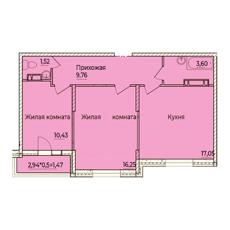 2 комнатная 60.08м²