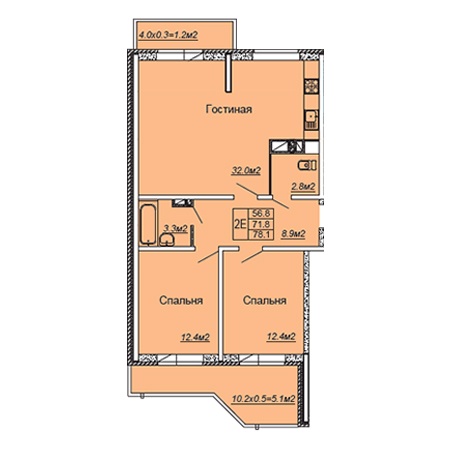 2 комнатная 78.1м²