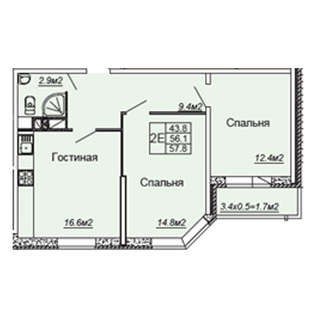 2 комнатная 57.8м²