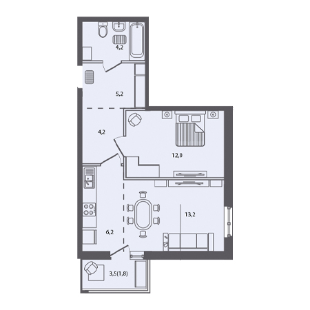 2 комнатная 46.8м²