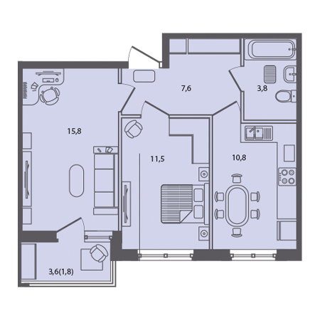 2 комнатная 51.3м²