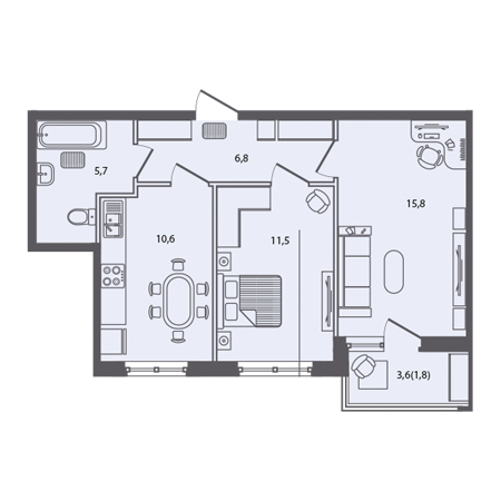 2 комнатная 52.2м²