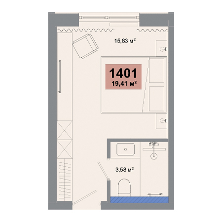 1 комнатная 19.41м²