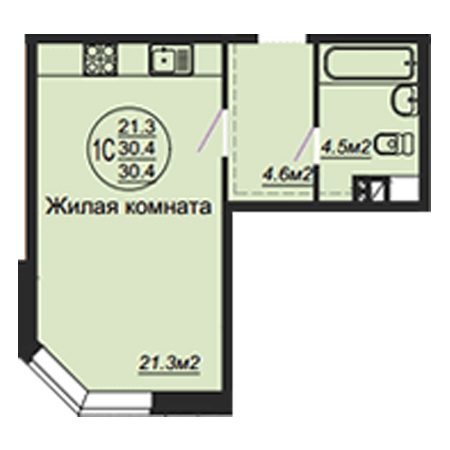 Студия 30.4м²