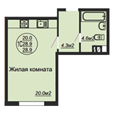 Студия 28.9м²