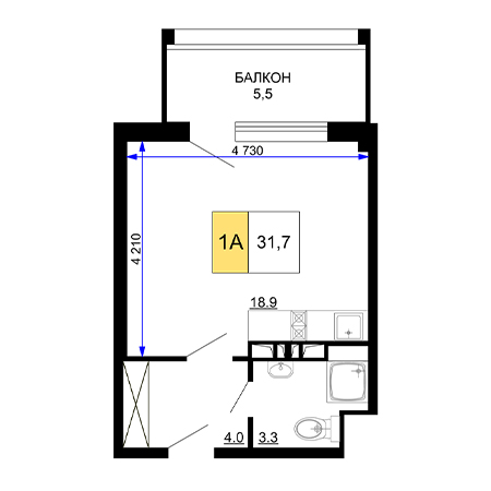 Студия 31.7м²