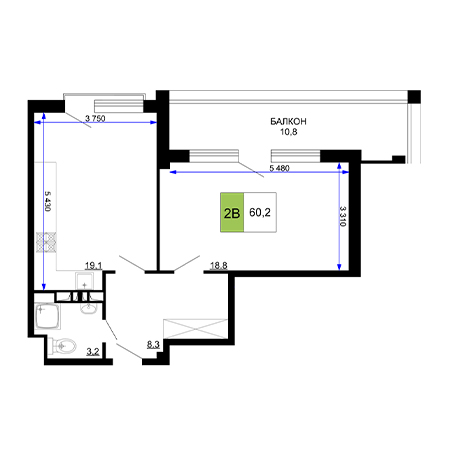 2 комнатная 60.2м²